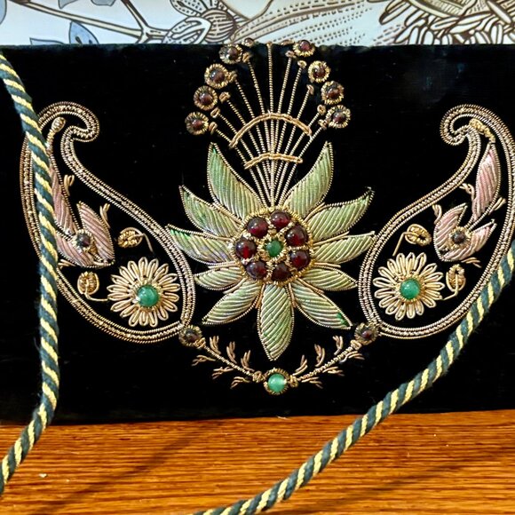 Handbags - Vintage Zardozi Velvet Clutch Handmade with Gemstones Regal + radiant